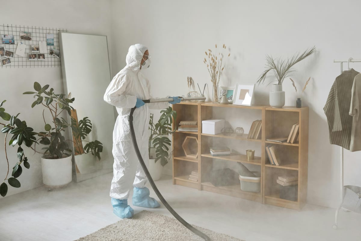 Nebulizator electric într-un living modern, ilustrație serviciu dezinfecție